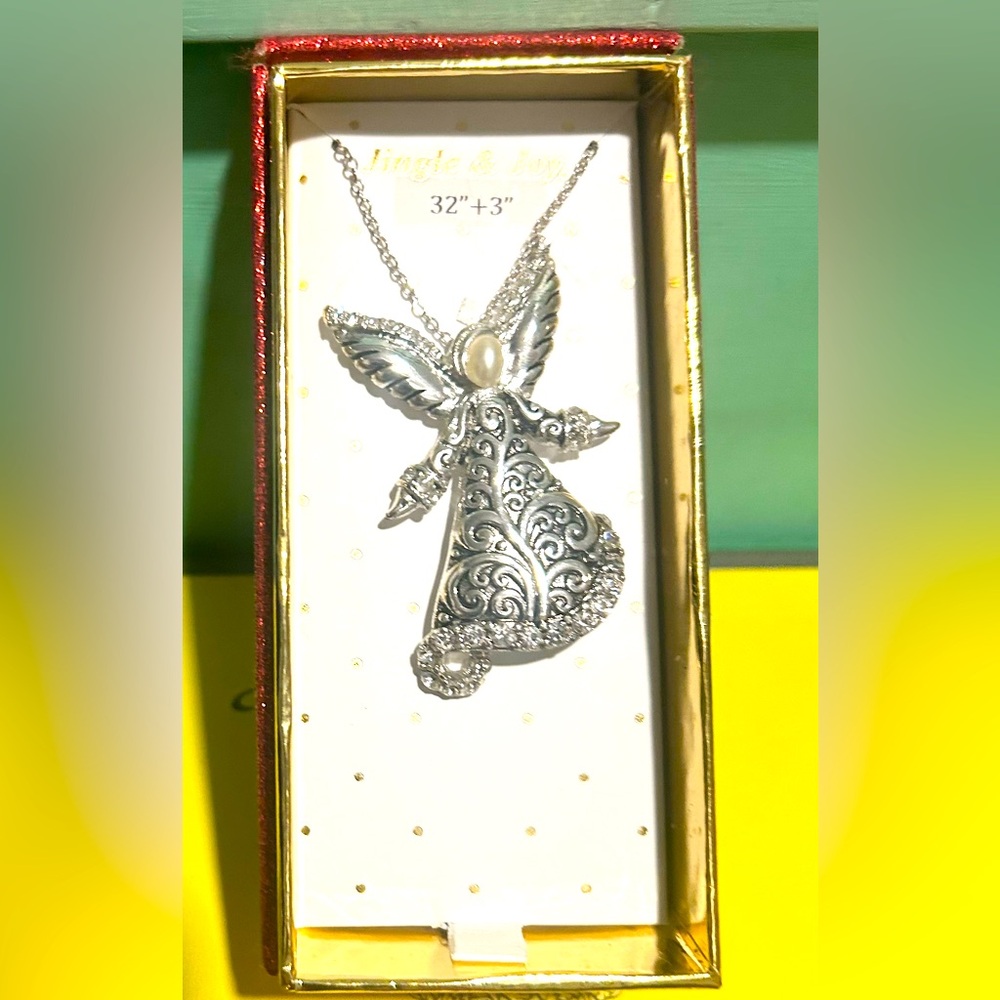 New Angel Bell Pendant Necklace Silver Tone Jingle & Joy gift ideas